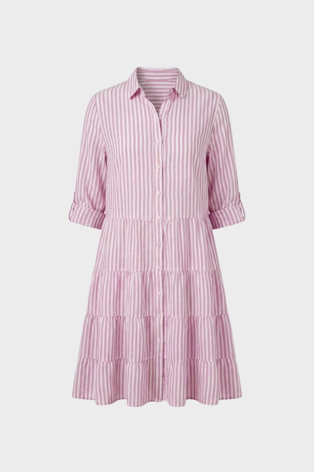 Women's Shirt Dress with Stripes and Button Placket