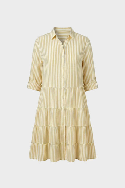 Women's Shirt Dress with Stripes and Button Placket