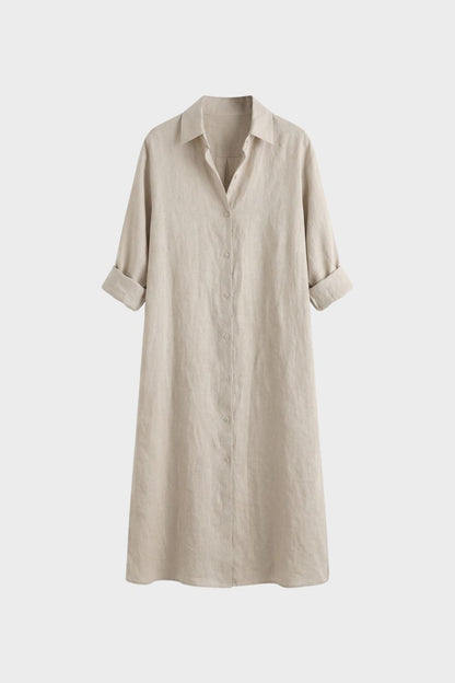 Women's Long Shirt Dress with Button Placket