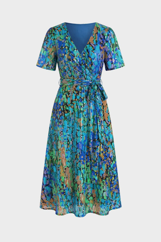 Women's Wrap Dress with V-Neck and Print