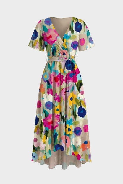 Women's Wrap Dress with V-Neck and Print