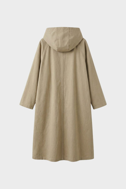 Women's Coat with Hood and Button Placket, Long Style