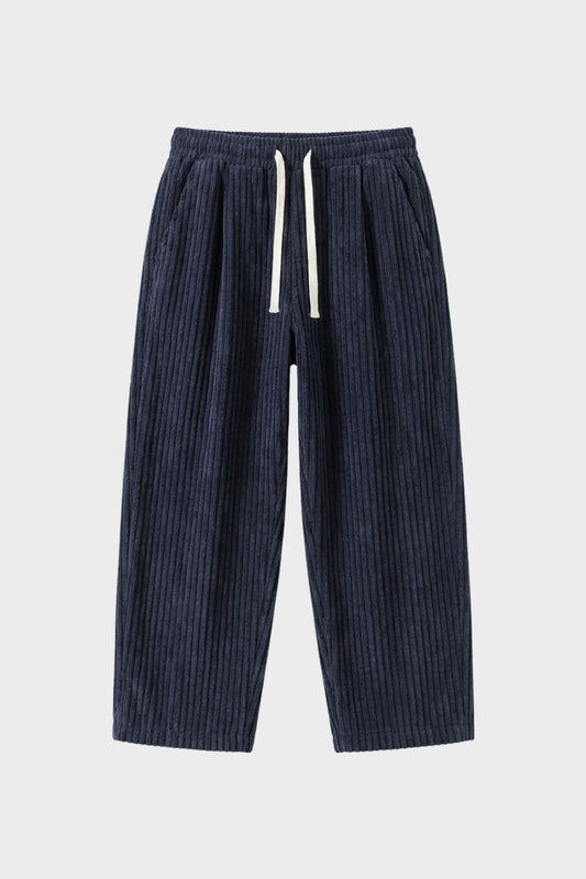 Men's Cord Trousers with Elastic Waistband and Wide Leg