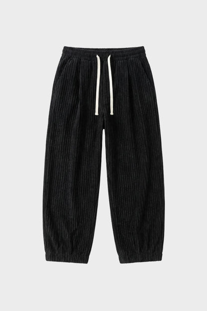 Men's Cord Trousers with Elastic Waistband and Wide Leg