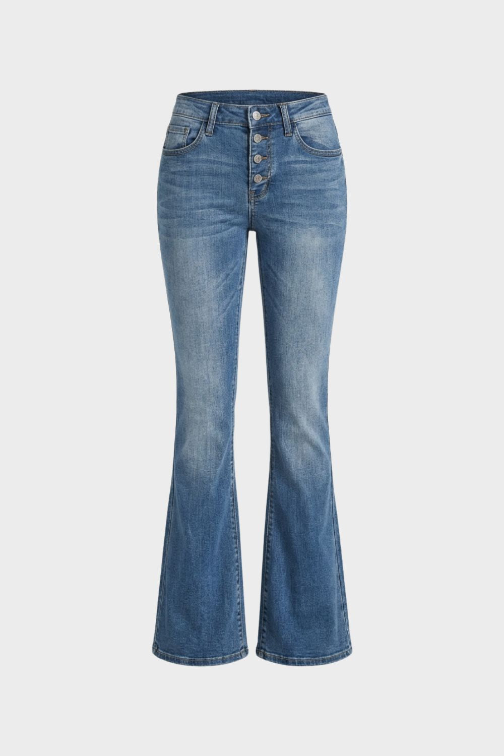 Women's Flared Jeans with Button Fly and High Waist