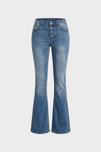Women's Flared Jeans with Button Fly and High Waist
