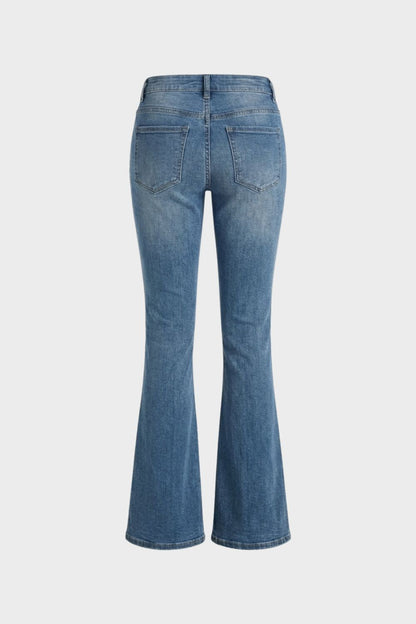 Women's Flared Jeans with Button Fly and High Waist