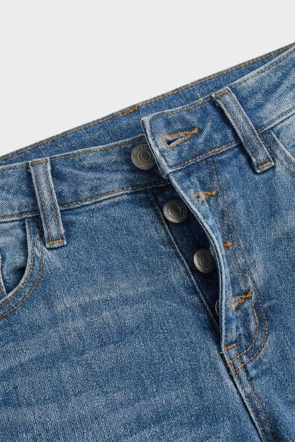 Women's Flared Jeans with Button Fly and High Waist