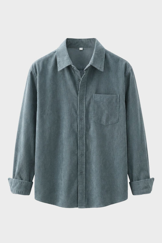 Men's Cord Shirt with Button Placket and Chest Pocket