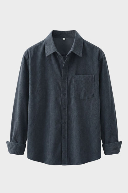 Men's Cord Shirt with Button Placket and Chest Pocket