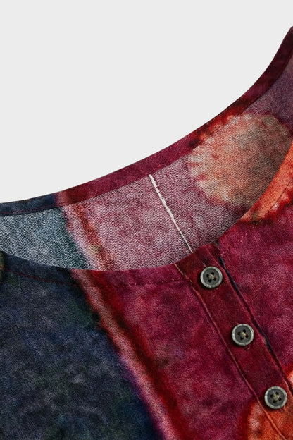 Women's 3/4 Sleeve Blouse with Round Neck - Colourful Pattern
