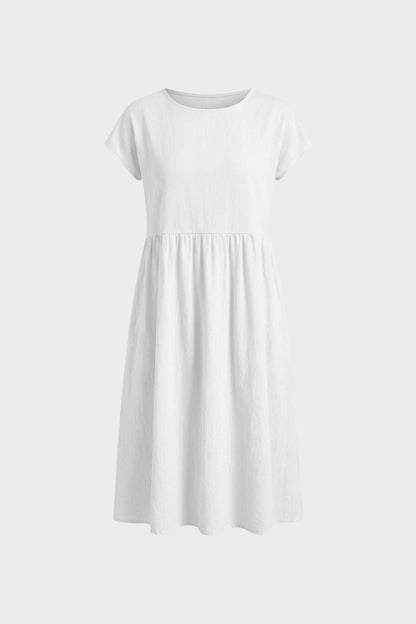 Midi Dress for Women Short Sleeve with Round Neck