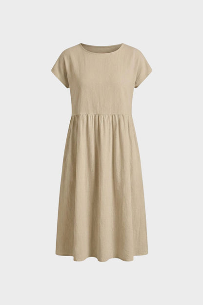 Midi Dress for Women Short Sleeve with Round Neck