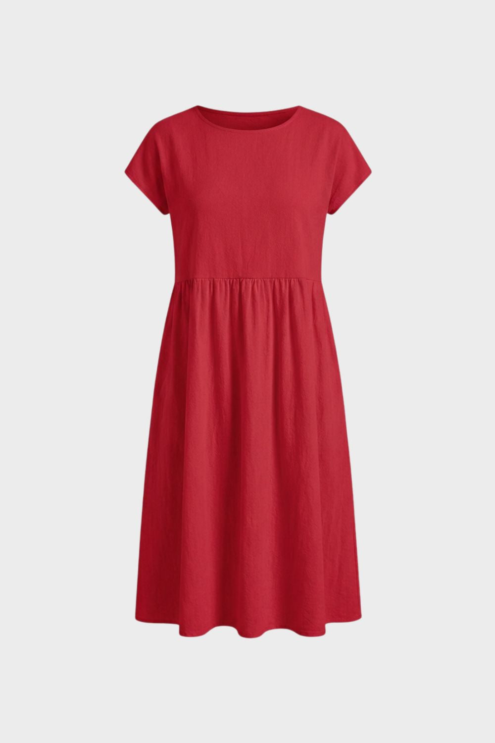 Midi Dress for Women Short Sleeve with Round Neck