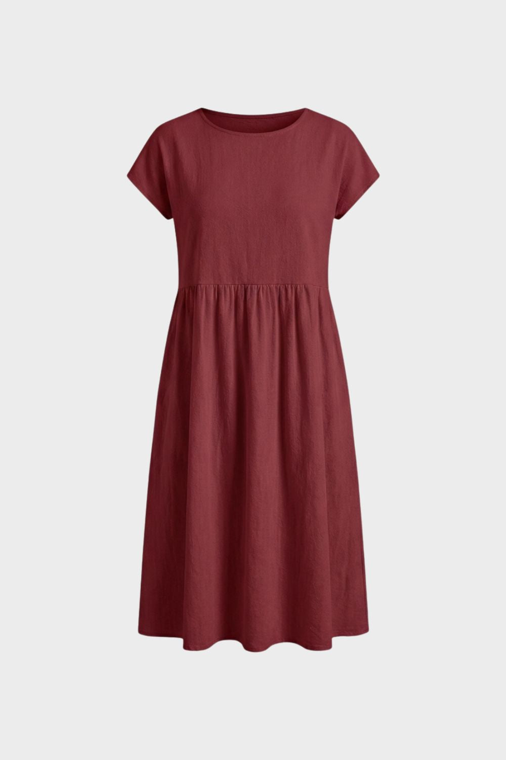 Midi Dress for Women Short Sleeve with Round Neck