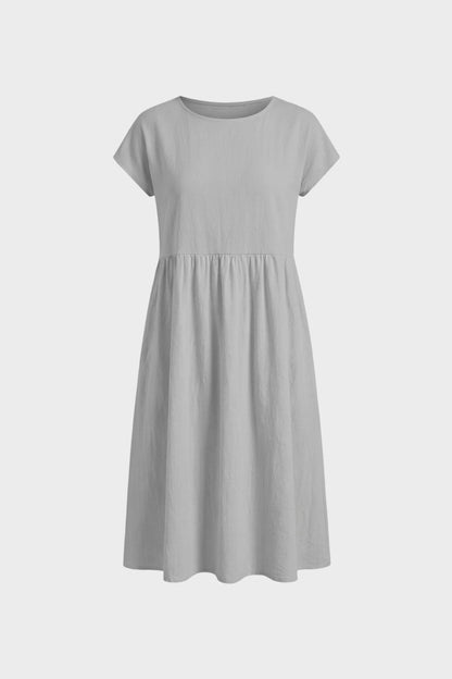 Midi Dress for Women Short Sleeve with Round Neck