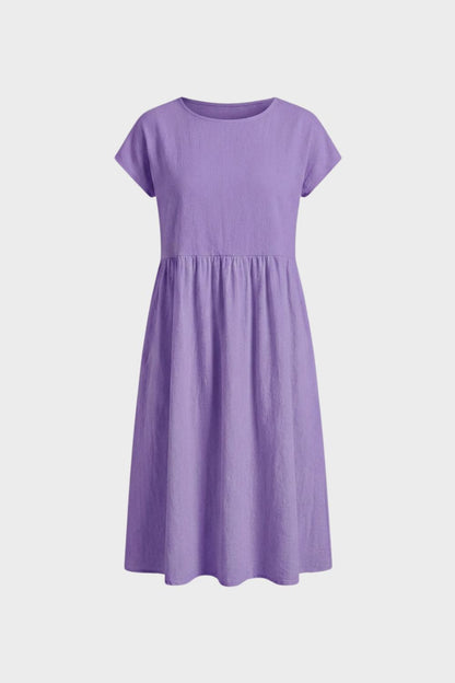 Midi Dress for Women Short Sleeve with Round Neck