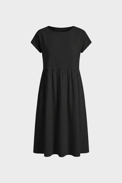 Midi Dress for Women Short Sleeve with Round Neck