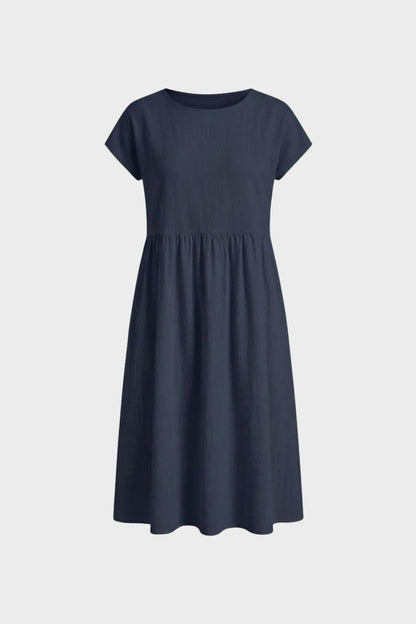 Midi Dress for Women Short Sleeve with Round Neck