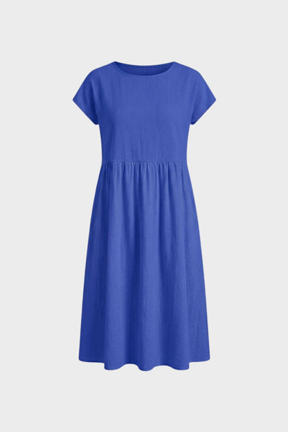 Midi Dress for Women Short Sleeve with Round Neck