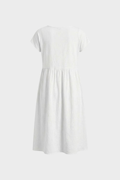 Midi Dress for Women Short Sleeve with Round Neck