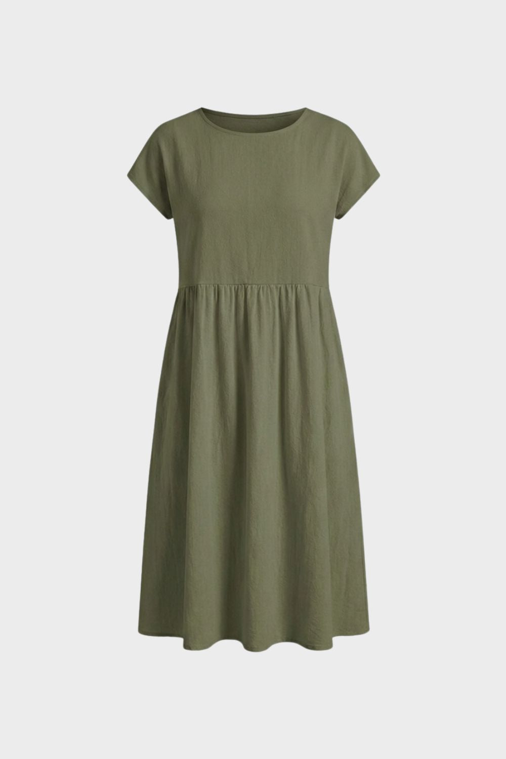 Midi Dress for Women Short Sleeve with Round Neck