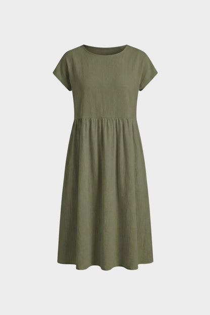 Midi Dress for Women Short Sleeve with Round Neck