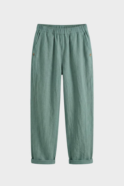 Women's Trousers with Elastic Waistband and Straight Leg