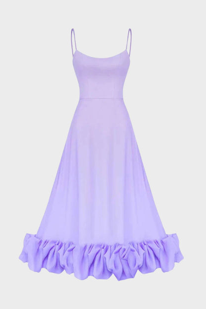 Midi Dress for Women with Straps and Ruffles