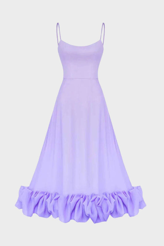 Midi Dress for Women with Straps and Ruffles