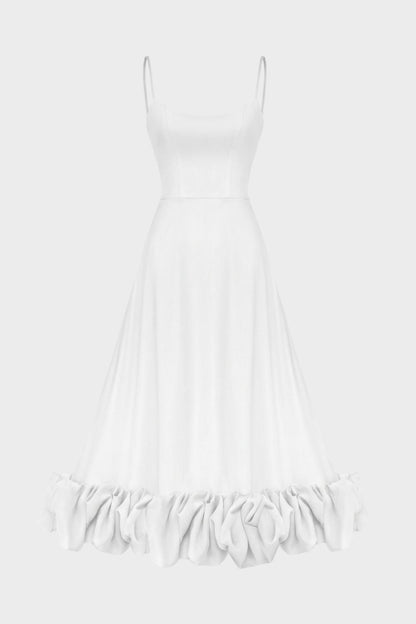 Midi Dress for Women with Straps and Ruffles