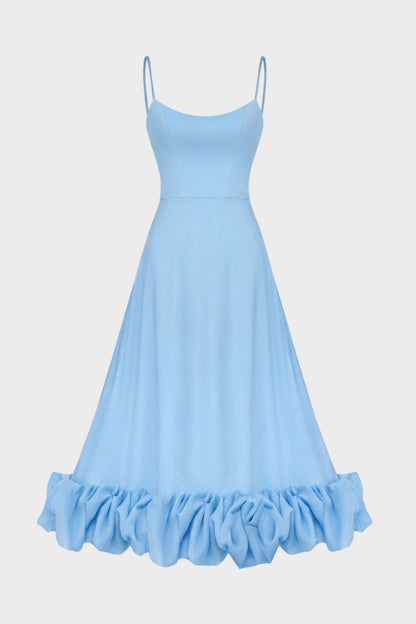 Midi Dress for Women with Straps and Ruffles