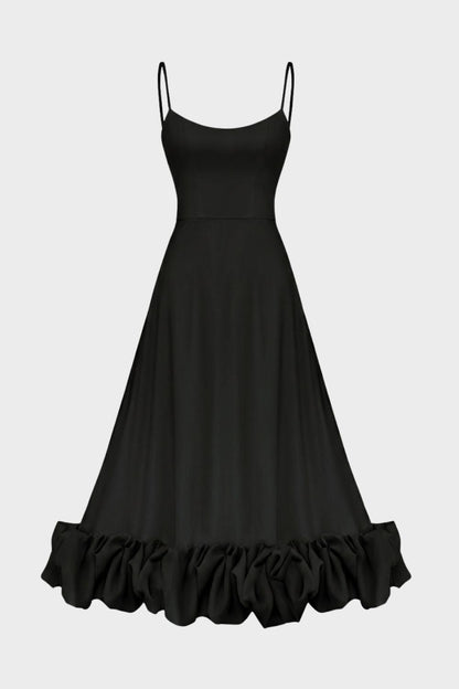 Midi Dress for Women with Straps and Ruffles