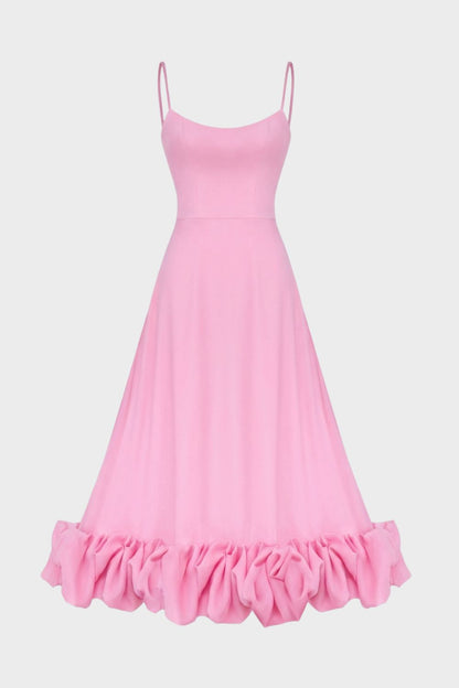 Midi Dress for Women with Straps and Ruffles