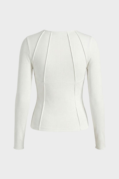 Long Sleeve Top for Women with Round Neck and Ribbed Texture