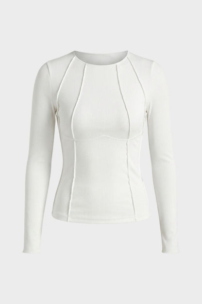 Long Sleeve Top for Women with Round Neck and Ribbed Texture