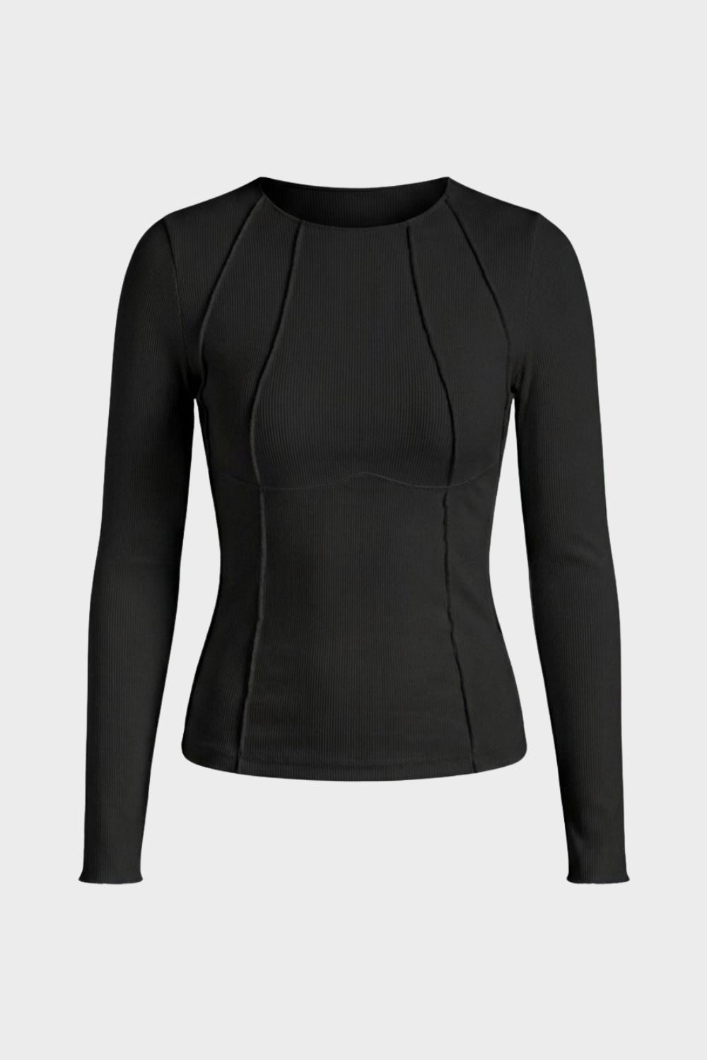 Long Sleeve Top for Women with Round Neck and Ribbed Texture