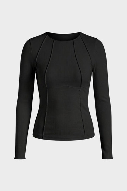 Long Sleeve Top for Women with Round Neck and Ribbed Texture