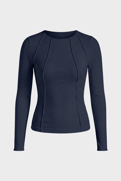 Long Sleeve Top for Women with Round Neck and Ribbed Texture