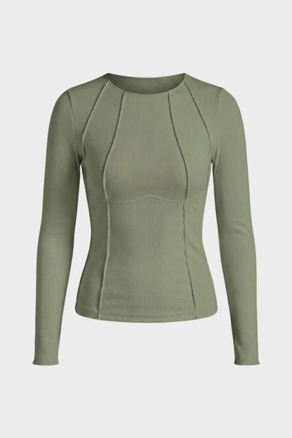 Long Sleeve Top for Women with Round Neck and Ribbed Texture