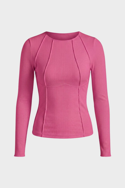 Long Sleeve Top for Women with Round Neck and Ribbed Texture