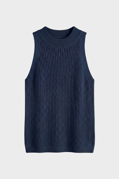 Sleeveless Knit Jumper for Women with Round Neck