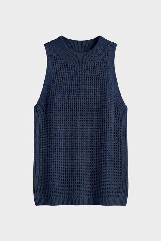 Sleeveless Knit Jumper for Women with Round Neck