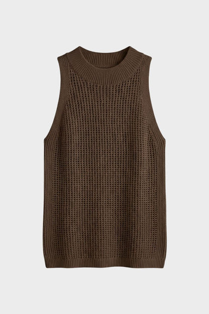 Sleeveless Knit Jumper for Women with Round Neck
