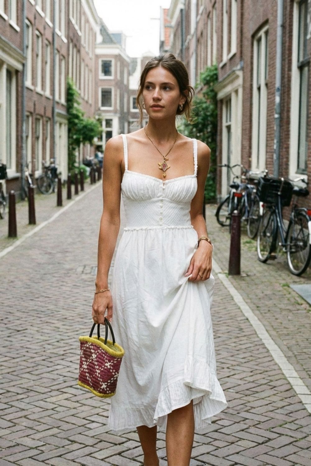 Summer Dress for Women Midi Dress with Straps and Gathering
