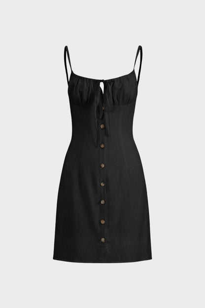 Summer Dress for Women - Strappy Dress with Button Placket