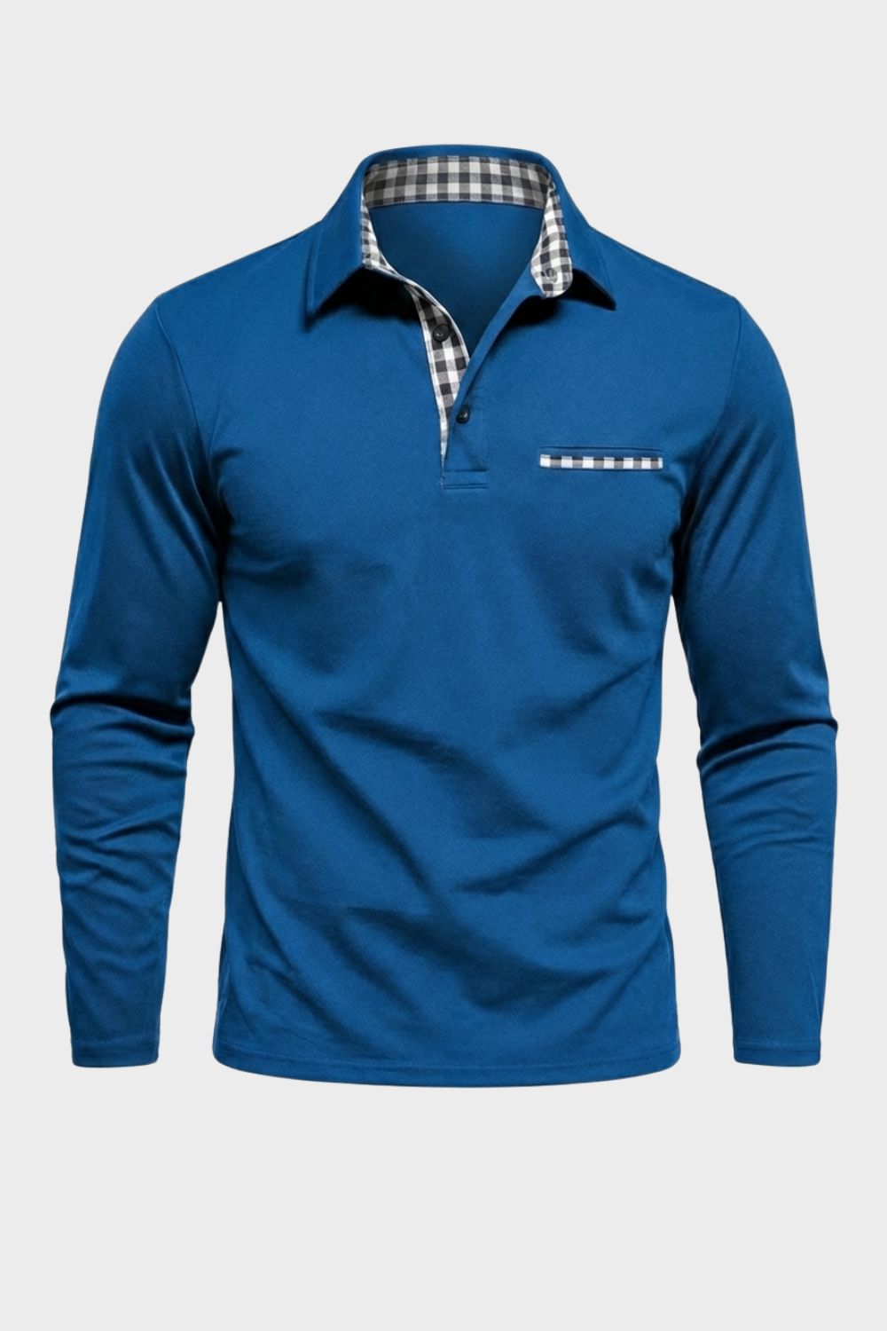 Men's Long Sleeve Polo Shirt with Collar and Chest Pocket