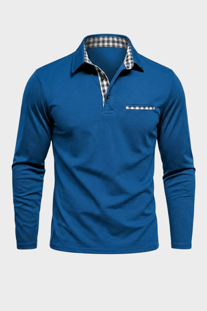 Men's Long Sleeve Polo Shirt with Collar and Chest Pocket