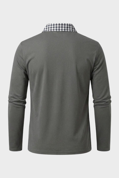 Men's Long Sleeve Polo Shirt with Collar and Chest Pocket
