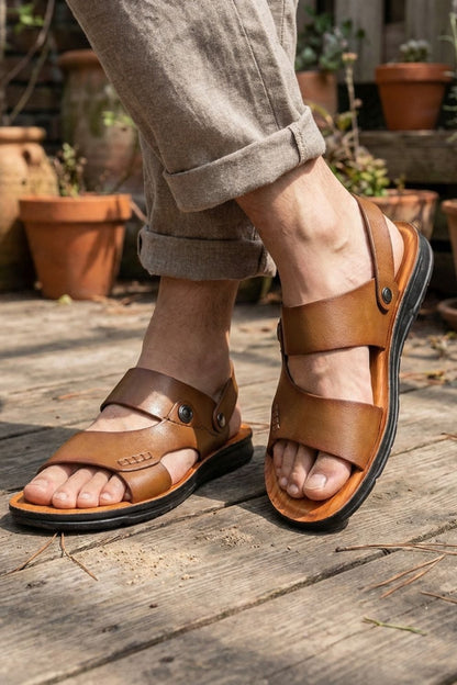 Men's Leather Sandals with Adjustable Strap